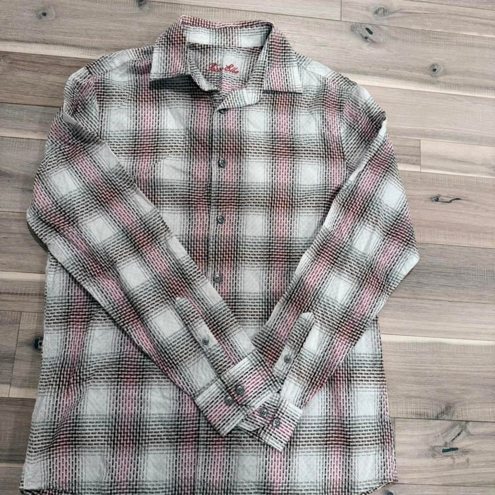 Tasso Elba Sz S Red and white plaid long sleeve shirt
